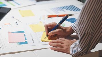 Team of business people working together in the meeting room office, teamwork background charts and graphs banner, double exposure successful teamwork,business planning concept. video