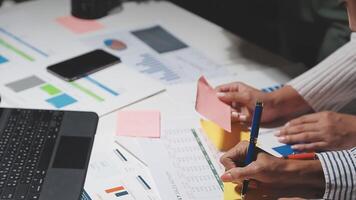 Team of business people working together in the meeting room office, teamwork background charts and graphs banner, double exposure successful teamwork,business planning concept. video