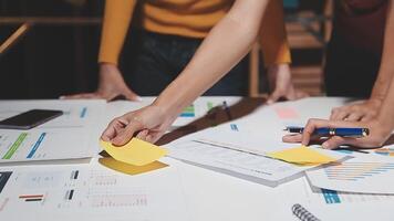 Team of business people working together in the meeting room office, teamwork background charts and graphs banner, double exposure successful teamwork,business planning concept. video
