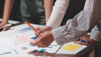 Team of business people working together in the meeting room office, teamwork background charts and graphs banner, double exposure successful teamwork,business planning concept. video