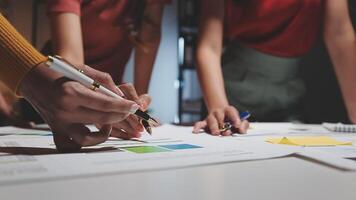 Team of business people working together in the meeting room office, teamwork background charts and graphs banner, double exposure successful teamwork,business planning concept. video