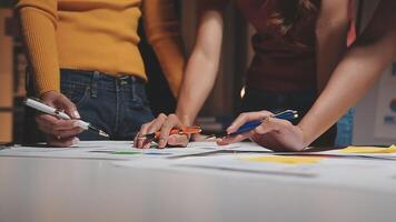 Team of business people working together in the meeting room office, teamwork background charts and graphs banner, double exposure successful teamwork,business planning concept. video
