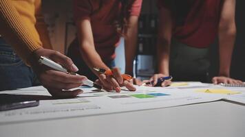 Team of business people working together in the meeting room office, teamwork background charts and graphs banner, double exposure successful teamwork,business planning concept. video