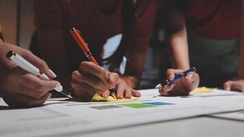 Team of business people working together in the meeting room office, teamwork background charts and graphs banner, double exposure successful teamwork,business planning concept. video