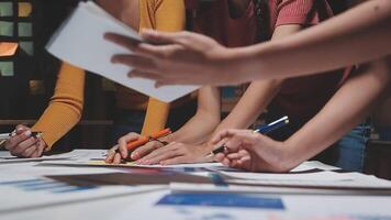 Team of business people working together in the meeting room office, teamwork background charts and graphs banner, double exposure successful teamwork,business planning concept. video