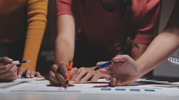 Team of business people working together in the meeting room office, teamwork background charts and graphs banner, double exposure successful teamwork,business planning concept. video