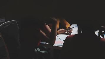 Team of business people working together in the meeting room office, teamwork background charts and graphs banner, double exposure successful teamwork,business planning concept. video