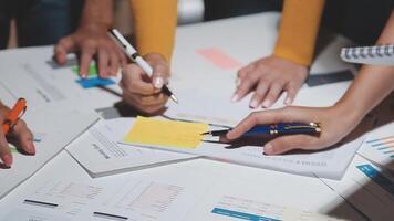 Team of business people working together in the meeting room office, teamwork background charts and graphs banner, double exposure successful teamwork,business planning concept. video