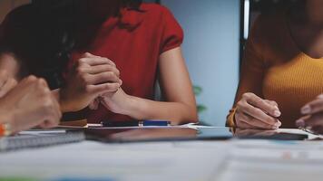 Team of business people working together in the meeting room office, teamwork background charts and graphs banner, double exposure successful teamwork,business planning concept. video