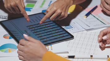 Team of business people working together in the meeting room office, teamwork background charts and graphs banner, double exposure successful teamwork,business planning concept. video