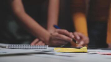 Team of business people working together in the meeting room office, teamwork background charts and graphs banner, double exposure successful teamwork,business planning concept. video