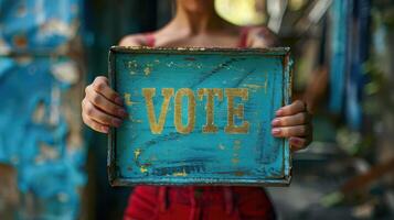 Vote Sign on a Blue Background photo