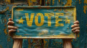 Vote Sign on a Blue Background photo