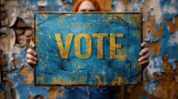 Vote Sign on a Blue Background photo