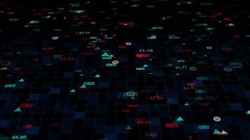 Changing stock market data on a dark background. Movements in the financial market. Virtual display of quotes video