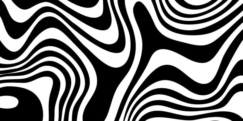 Zebra wavy pattern. Distorted black and white striped background. Psychedelic retro background