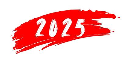 Inscription 2025 with a brush on red background. White calendar numbers in handmade grunge style. Creative banner for the new year vector