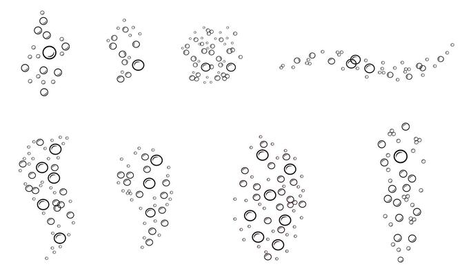 Soap bubbles in doodle style. illustration of carbonated elements. Linear illustration of foam of various shapes