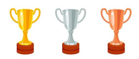 Set of winners' cups. Prizes for first, second and third place. Prize winner in competitions vector