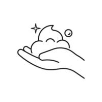 Cleansing foam in hand. Step of skin care. Thin line icon. illustration. vector