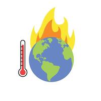Thermometer reaching high temperatures in Earth flat design, global warming. vector