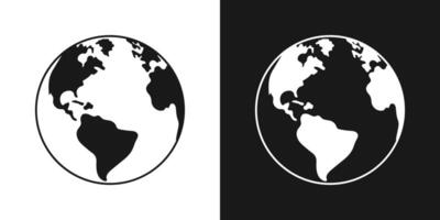 Planet earth flat design set black and white illustration vector