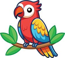 A Sticker Of Happy Parrot Sitting On Tree Branch vector