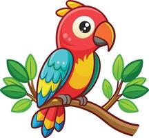 A Sticker Of Happy Parrot Sitting On Tree Branch vector