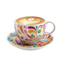 Cup of Coffee with Colorful Swirls on transparent background AI-Generative png