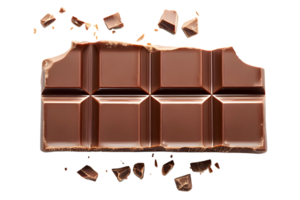 Chocolate bar with broken pieces isolated on transparent background. png