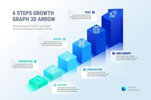 6 Steps Growth Graph 3D Arrow Infographic vector