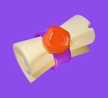 3D Cartoon Scroll with Wax Seal vector