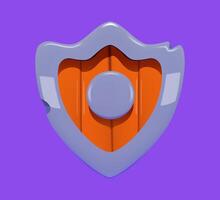 3D Medieval Shield Icon on Purple Background vector