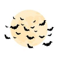 A flock of bats with moon. Decorative element for Halloween. Black and white illustration for backgrounds, cards, posters. vector