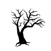 Black and white silhouette of a gaunt tree on a white background. Illustration of a tree for Halloween, backgrounds, greeting cards, posters and more. Illustration in flat style. vector