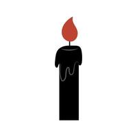 Black candle. Wax or paraffin candle in a flat style. Aromatherapy and festive icon. Black candle with fire on wick for witchcraft and magic spells. vector
