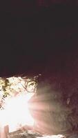 Empty road goes through the cave with glowing end video