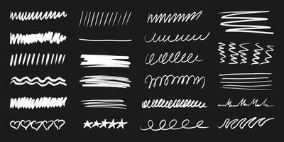 A set of white lines and curves on a black background. The lines are all different shapes and sizes, and they seem to be drawn with a pencil or pen. Scene is playful and whimsical vector