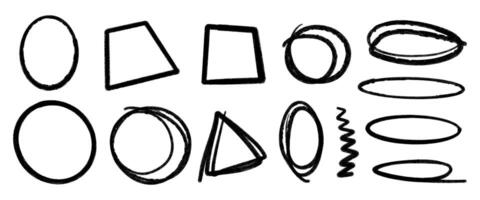 A set of black and white drawings of various shapes, including circles, squares, and triangles. The drawings are all connected and appear to be part of a larger composition vector