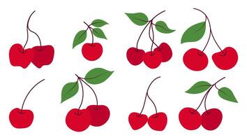 A set of cherries with leaves on them vector