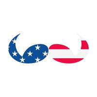 A mustache with the American flag in the background. The mustache is made up of stars and stripes, and it is a patriotic symbol vector