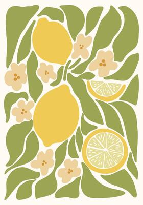 Lemon Tree Delight A Vibrant Illustration of Lemons and Blossoms