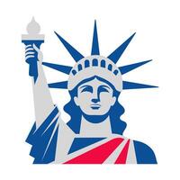 A statue of liberty with a torch in her right hand. The statue is blue and white. Concept of freedom and patriotism vector
