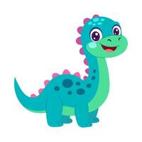 A cartoon dinosaur with a big smile on its face. The dinosaur is blue and green and has pink spots vector