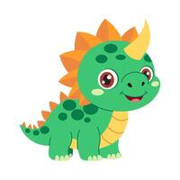 A cartoon dinosaur with a green body and orange spikes on its head. It has a big smile on its face vector