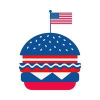 4th of July hamburger with a flag on top of it. The hamburger is red, white, and blue vector