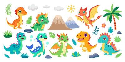 Adorable cute Dino Set Playful Prehistoric Collection vector