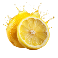 Lemon cut in half splash-of lemon color around isolated on transparent background png