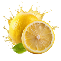 Lemon cut in half splash-of lemon color around isolated on transparent background png