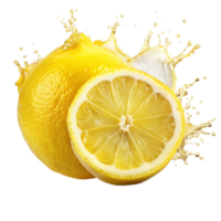 Lemon cut in half splash-of lemon color around isolated on transparent background png